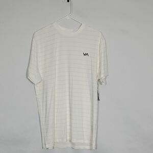 NWT RVCA White Cream Sweep Stripe Crew Short Sleeve Upf 50 Mens Sz Large Summer